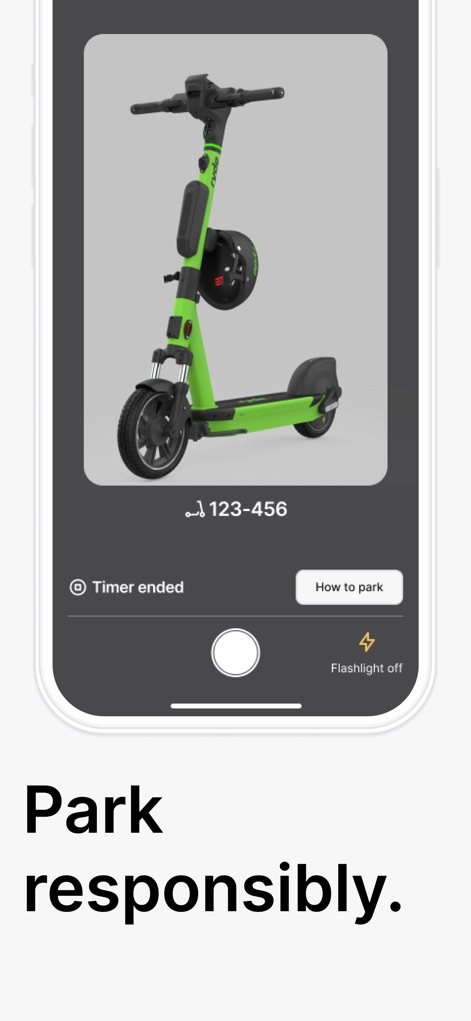 Ryde - Always nearby - Nach Beendigung der Fahrt können Nutzer über die App ein Foto des geparkten Rollers aufnehmen und erhalten über den Button "How to park" hilfreiche Anweisungen für das ordnungsgemäße Abstellen.