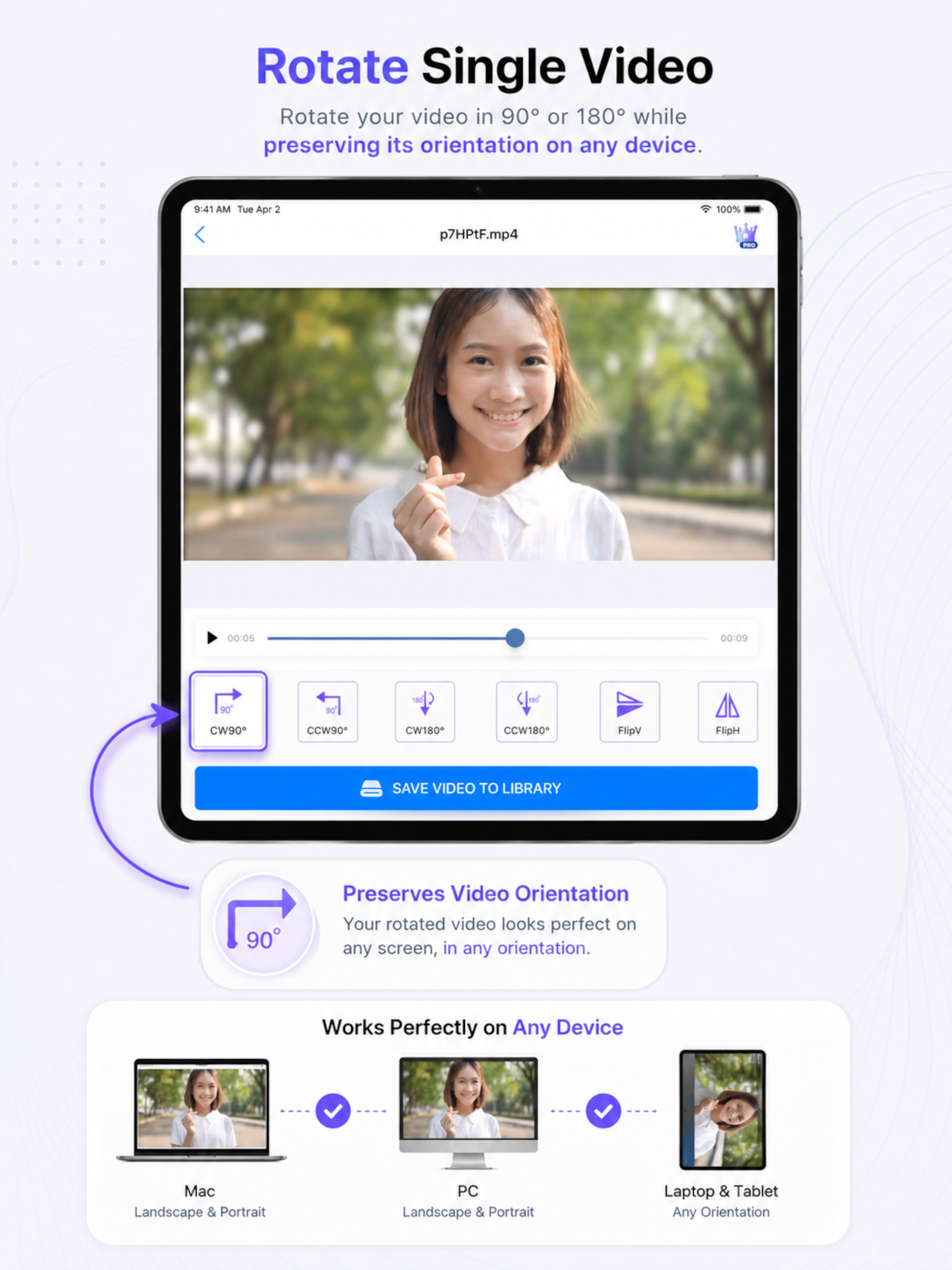 Video rotate + flip video easy