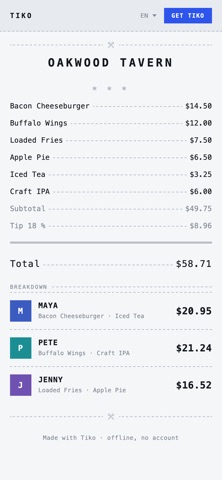 Tiko: Split Bill & Tip Calc Screenshot 6 of 6