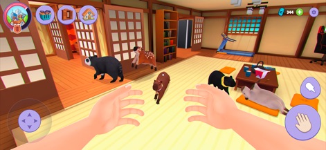 Capybara Simulator: My Pets - Explore the app's inviting indoor environments, showcasing a variety of pet companions living harmoniously within a detailed Japanese-inspired home.