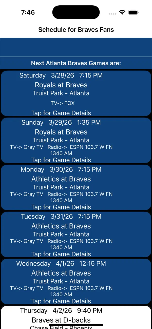Screenshot #3 pour Schedule for Braves fans