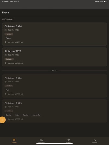 The Giver Gift Tracker iPad screenshot