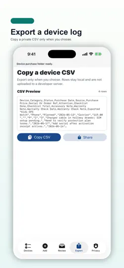 Capture d'écran de Device Purchase Ledger sur iPhone 4