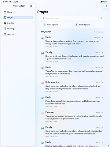 Prayer Ledger iPad screenshot