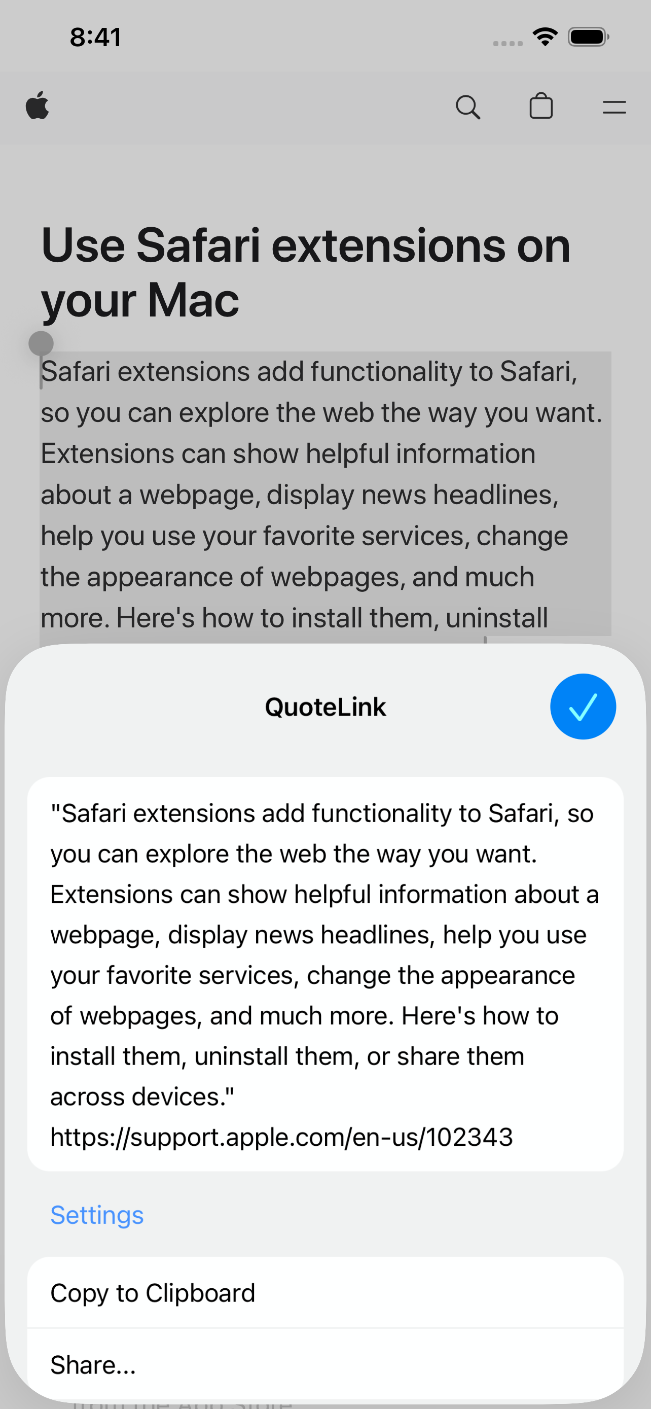 QuoteLink for Safari