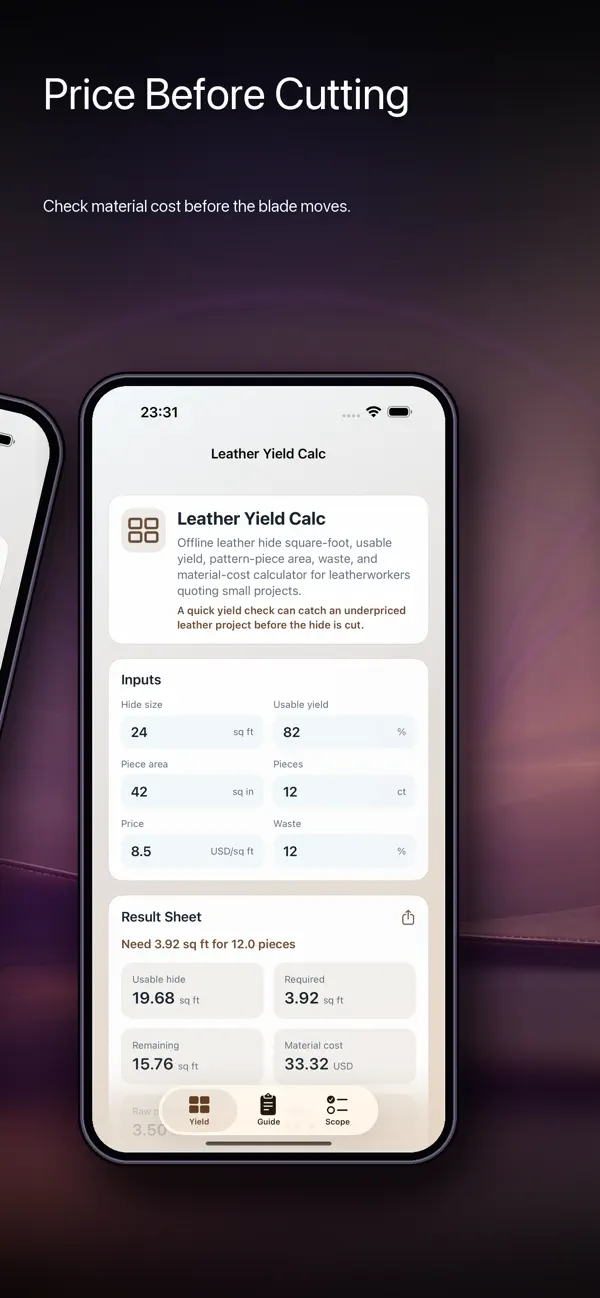 Screenshot #2 pour Leather Yield Calc