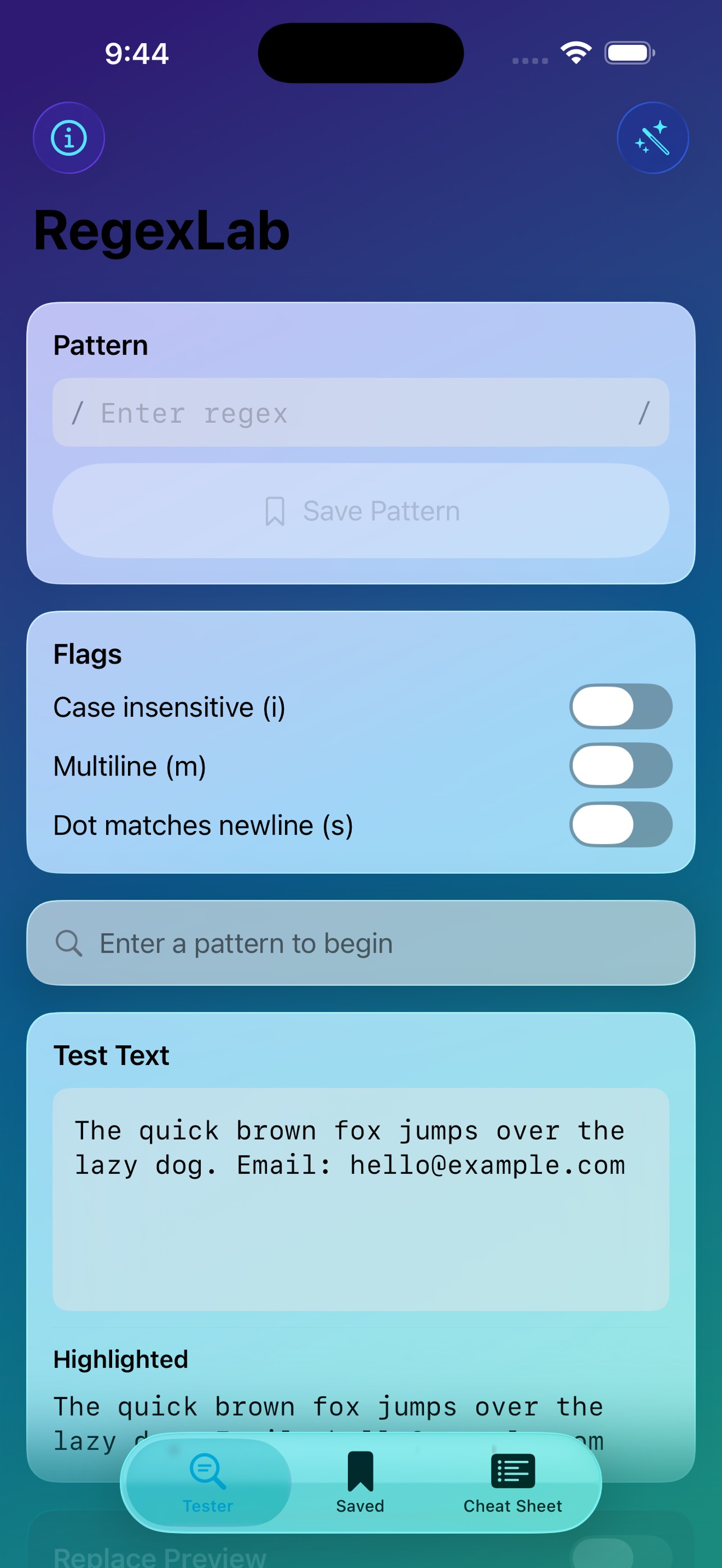 Screenshot 1 of RegexLab: Regex Tester