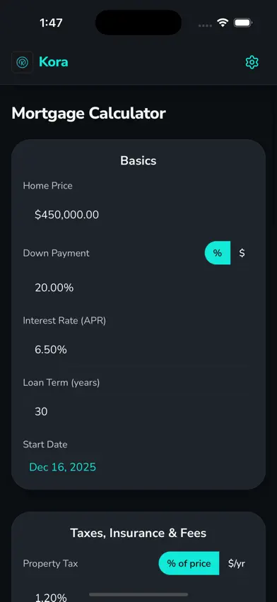 Kora Mortgage Calculator screenshot 2