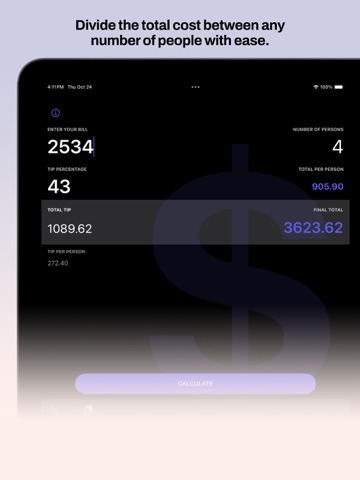 Tipio – Quick Tip Calculator iPad screenshot