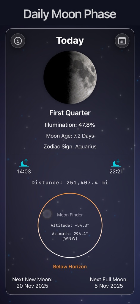 Moon Phase : Lunar Tracker - Weather App | MWM