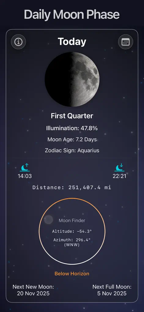 Moon Phase : Lunar Tracker - Weather App | MWM