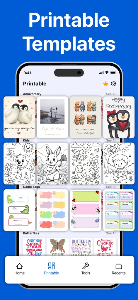 HP Smart Printer App : iPrint - Discover a rich collection of printable templates, ranging from personalized anniversary cards to engaging kids' coloring pages, all organized by categories.