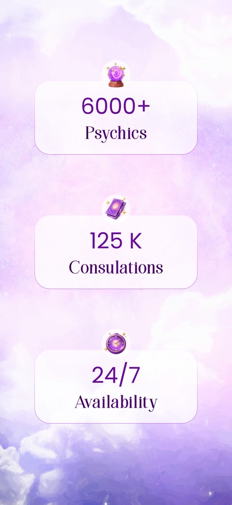 Lumus: Tarot & Psychic Reading App Store screenshot 5, headline “6000+ 125 K 24/7”. Headline in capitals.