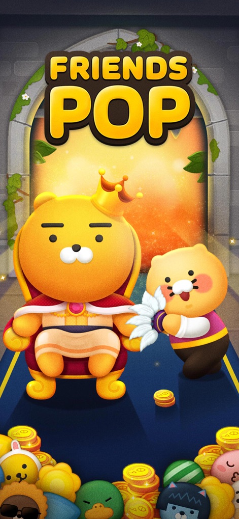 프렌즈팝 - Experience the charming aesthetics with the prominent 'Friends POP' title and the regal character Ryan, setting the stage for engaging gameplay.