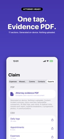 InjuryLog - Claim Journal iPhone screenshot
