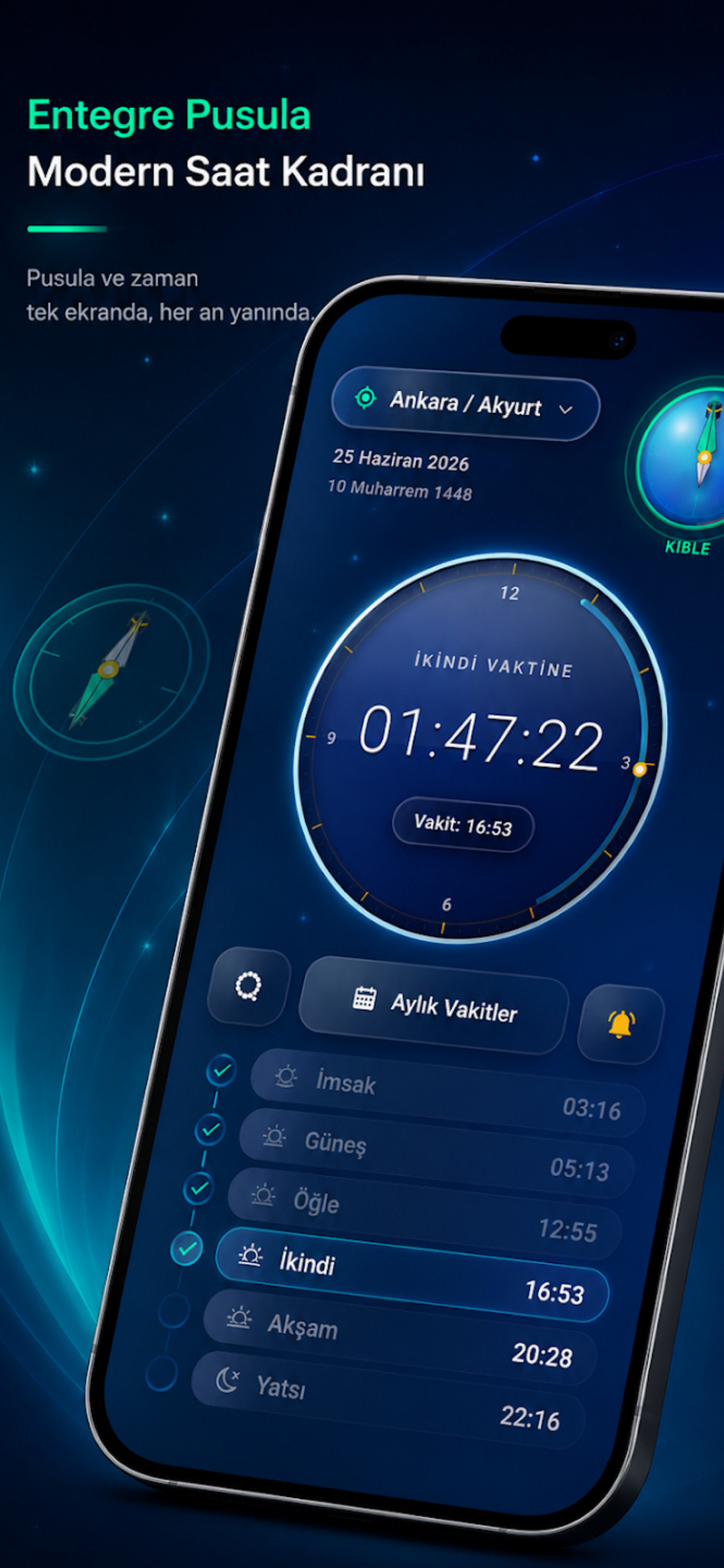 Modern Namaz Vakitleri & Kıble screenshot 2
