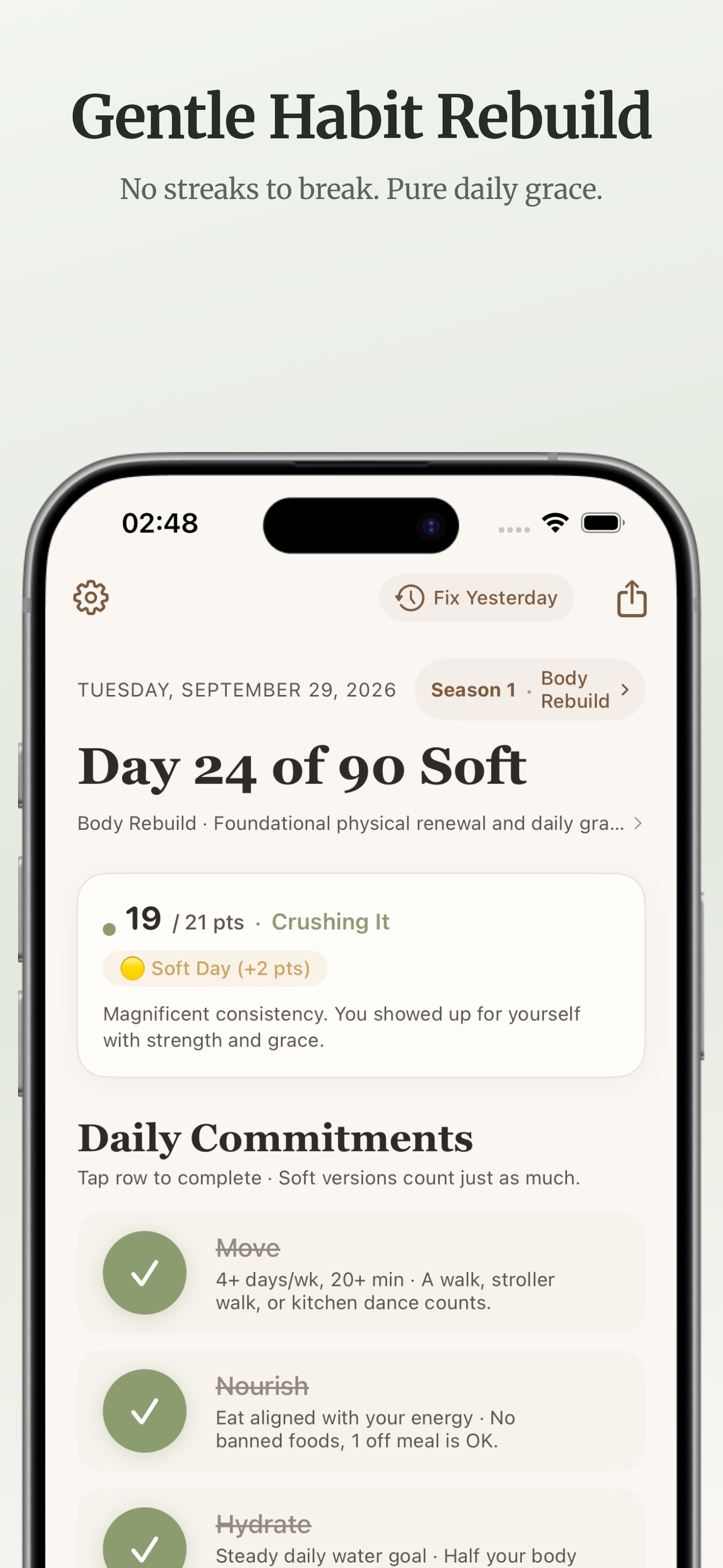 Screenshot 1 of 90 Soft: Gentle Habit Tracker