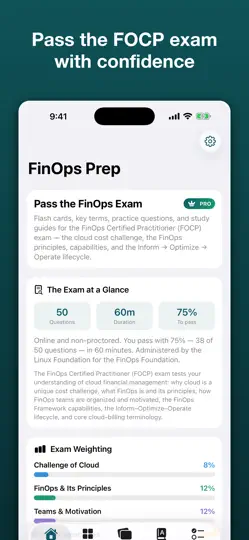 Capture d'écran de FinOps Prep: Exam Coach sur iPhone 1