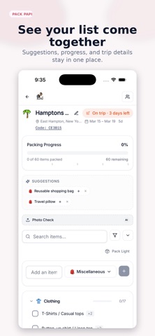Pack Papi: AI Packing List screenshot