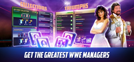 WWE Mayhem - Delve into the strategic "Collections" and "Triumphs" sections, where users manage their teams and track progression to earn valuable rewards.