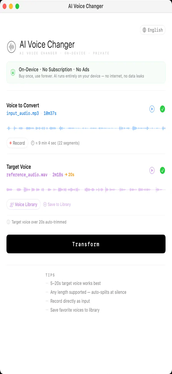 Screenshot #1 pour AI Voicer Changer
