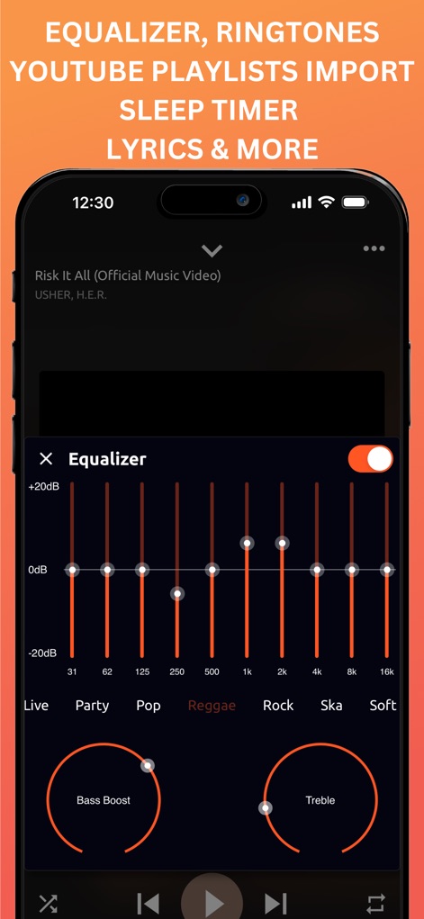 Music Downloader / MP3 Player - Los usuarios pueden personalizar su experiencia auditiva con un potente 'ecualizador de 10 bandas' y ajustar el 'Bass Boost' y el 'Treble' para adaptar el sonido a sus preferencias.