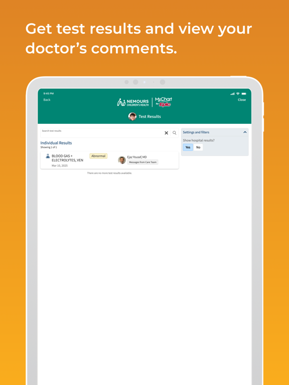Nemours Children’s MyChart iPad screenshot 5 - Medical app