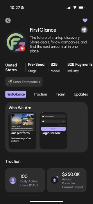 FirstGlance: Startup Discovery Screenshot 6 of 10