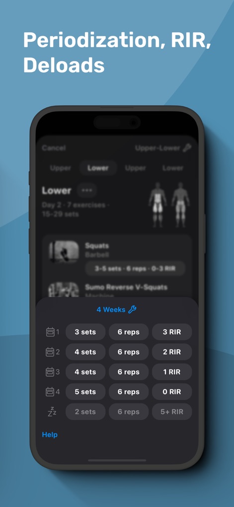 Gym Workout Alpha Progression - Esta herramienta permite estructurar ciclos de entrenamiento con periodización detallada, ajustando las series, repeticiones y el RIR (Reps In Reserve) a lo largo de las semanas, incluyendo semanas de descarga.