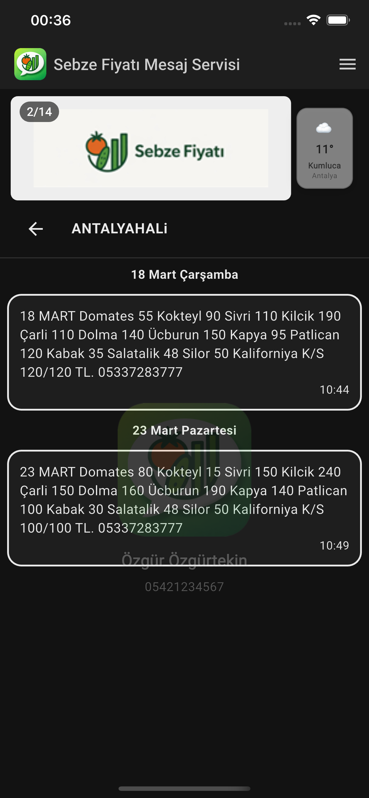 Sebze Fiyatı Mesaj Servisi