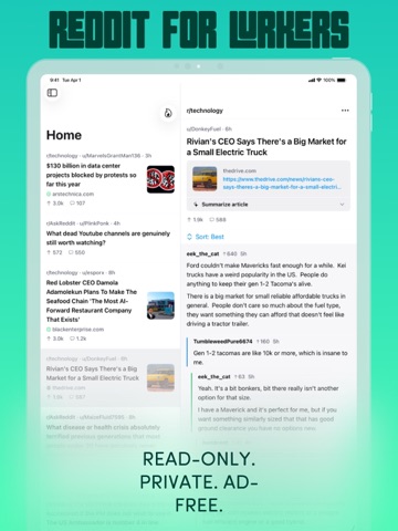 Argus for Reddit iPad screenshot 1
