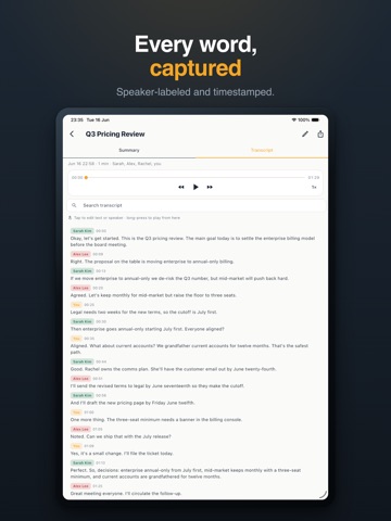 Minuted: AI Meeting Notes iPad screenshot