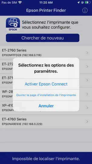 Capture d'écran de Epson Printer Finder sur iPhone 1