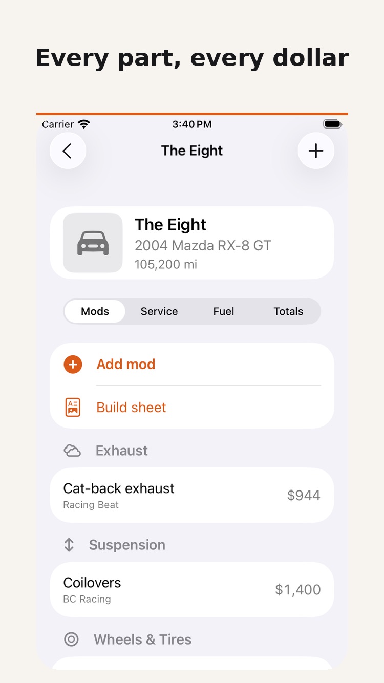 Screenshot 3 of Mod Ledger – Car Build Log