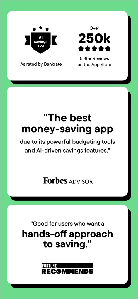 Oportun: Finances made simple - このアプリは、Bankrateによる貯蓄アプリNo.1の評価と、Forbes ADVISORやFORTUNE RECOMMENDSといった著名な専門メディアからの推薦文で、その信頼性と効果を強調しています。