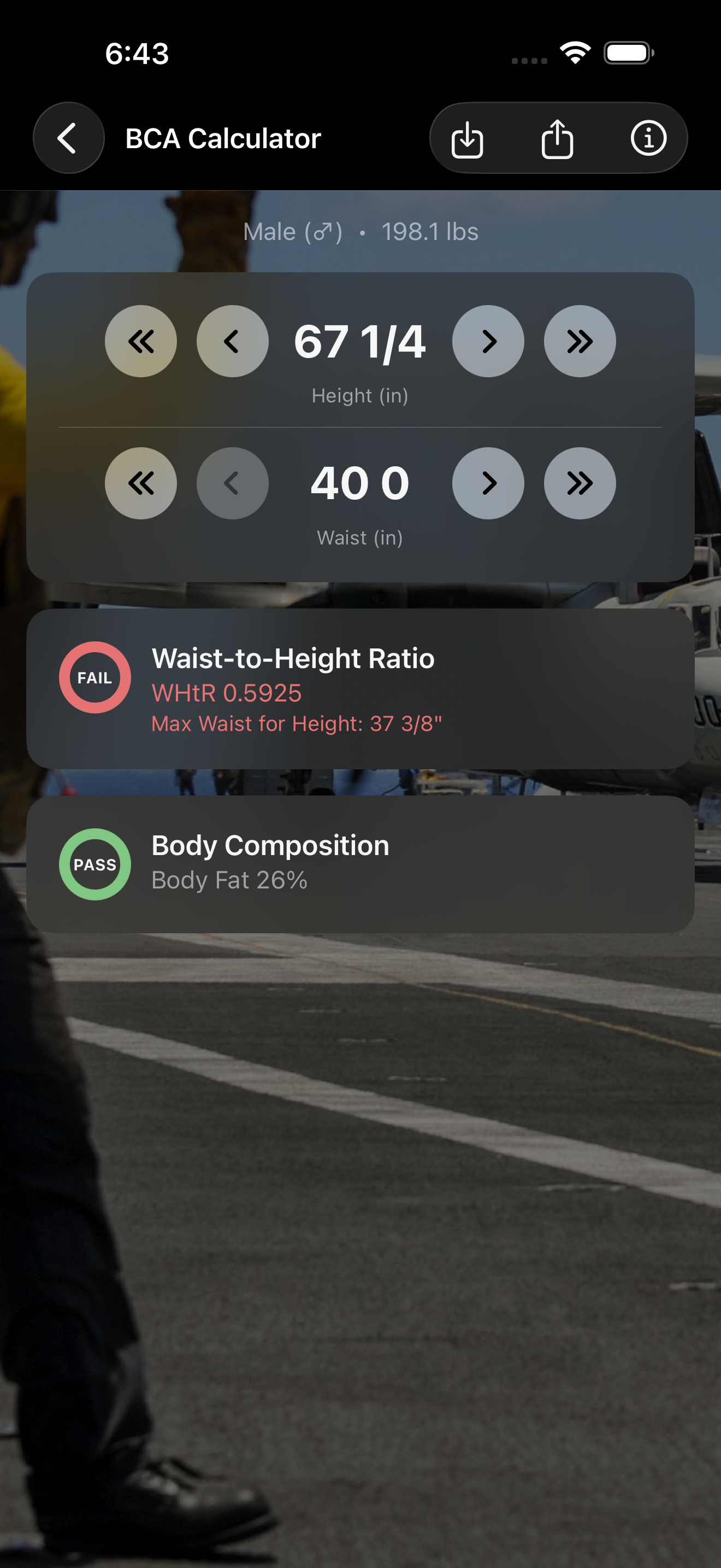 Navy PFA Calc screenshot 3