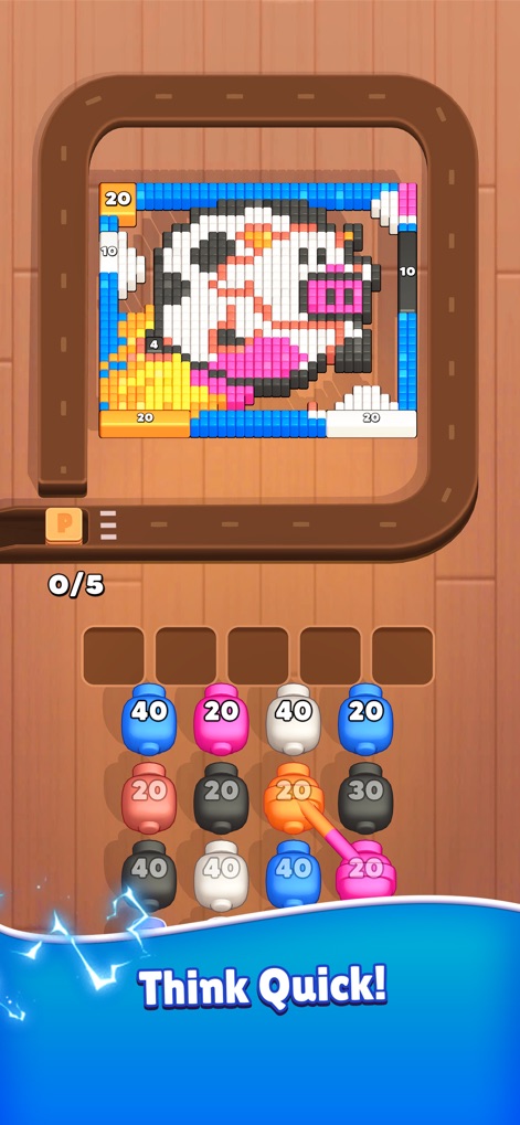 Color Blaze Shooter - Experience the satisfying destruction of blocks, including a unique pixelated animal design, and discover powerful special items like the hammer power-up in the launch queue.