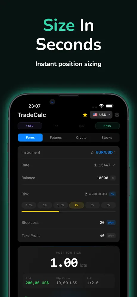TradeCalc Position Size Calc — iPhone screenshot 1
