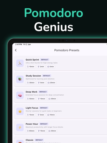 Focus Timer & Task Manager iPad screenshot