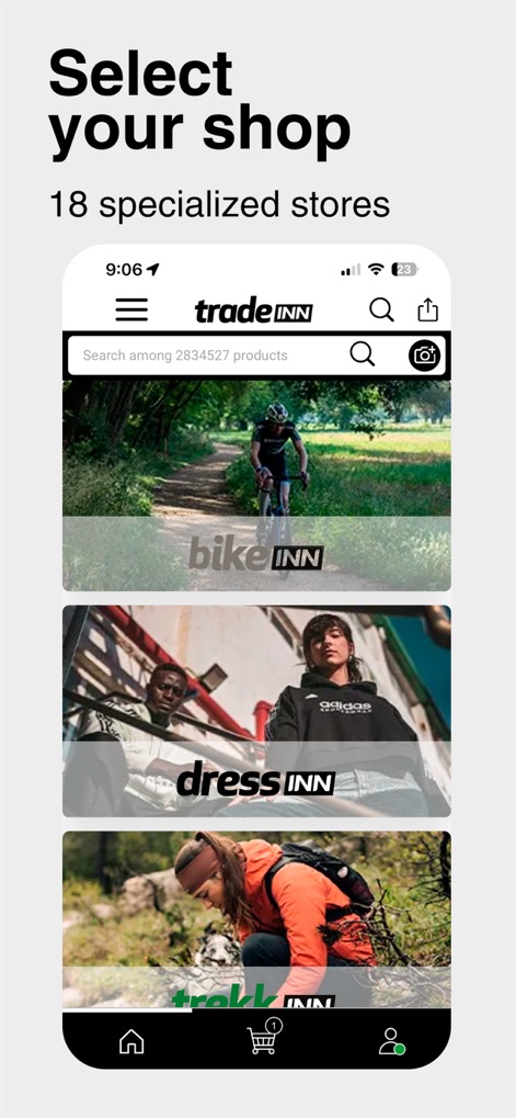 Tradeinn - O aplicativo oferece acesso a diversas lojas temáticas, como bikeINN e dressINN, facilitando a navegação por milhões de produtos.