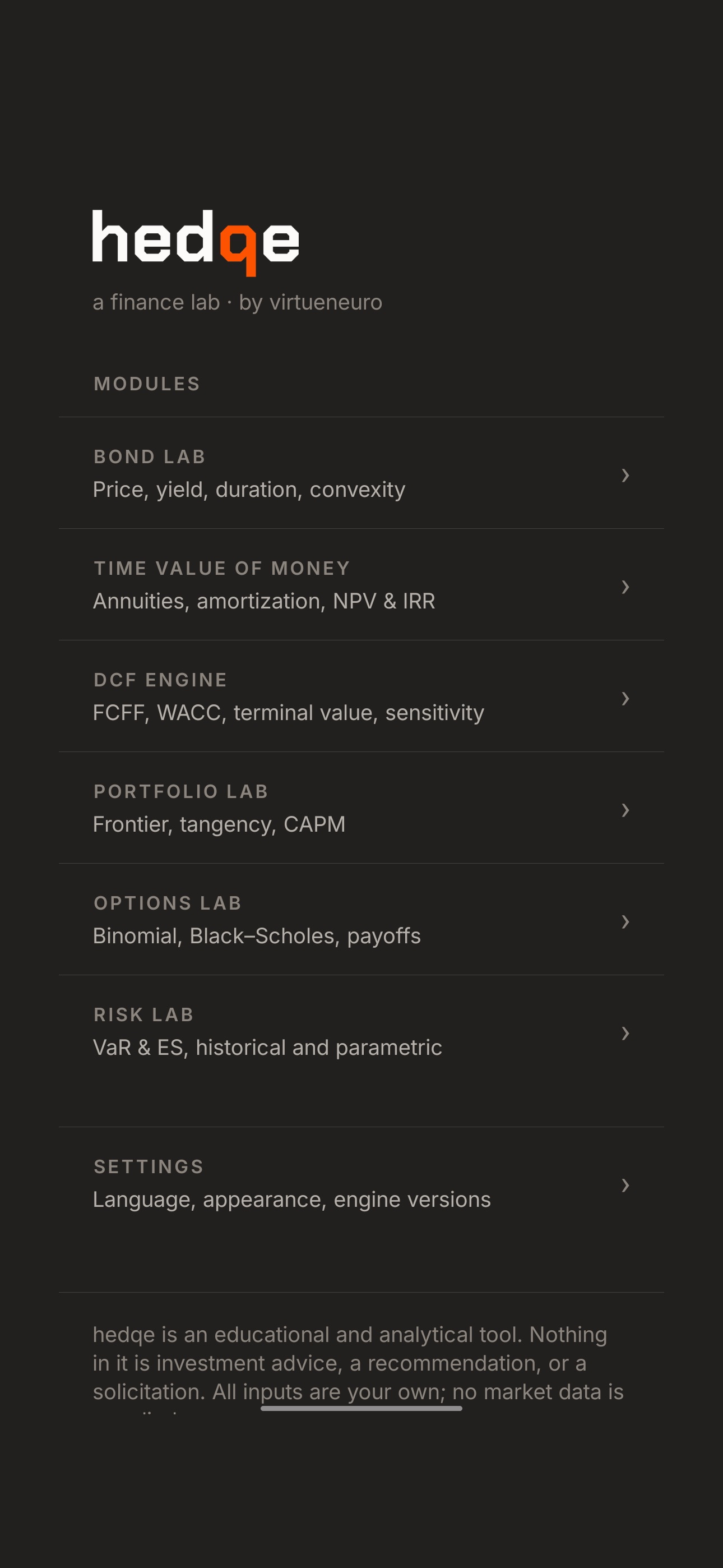 Screenshot 1 of hedqe — a finance lab