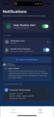 Tomorrow's Weather Alert screenshot
