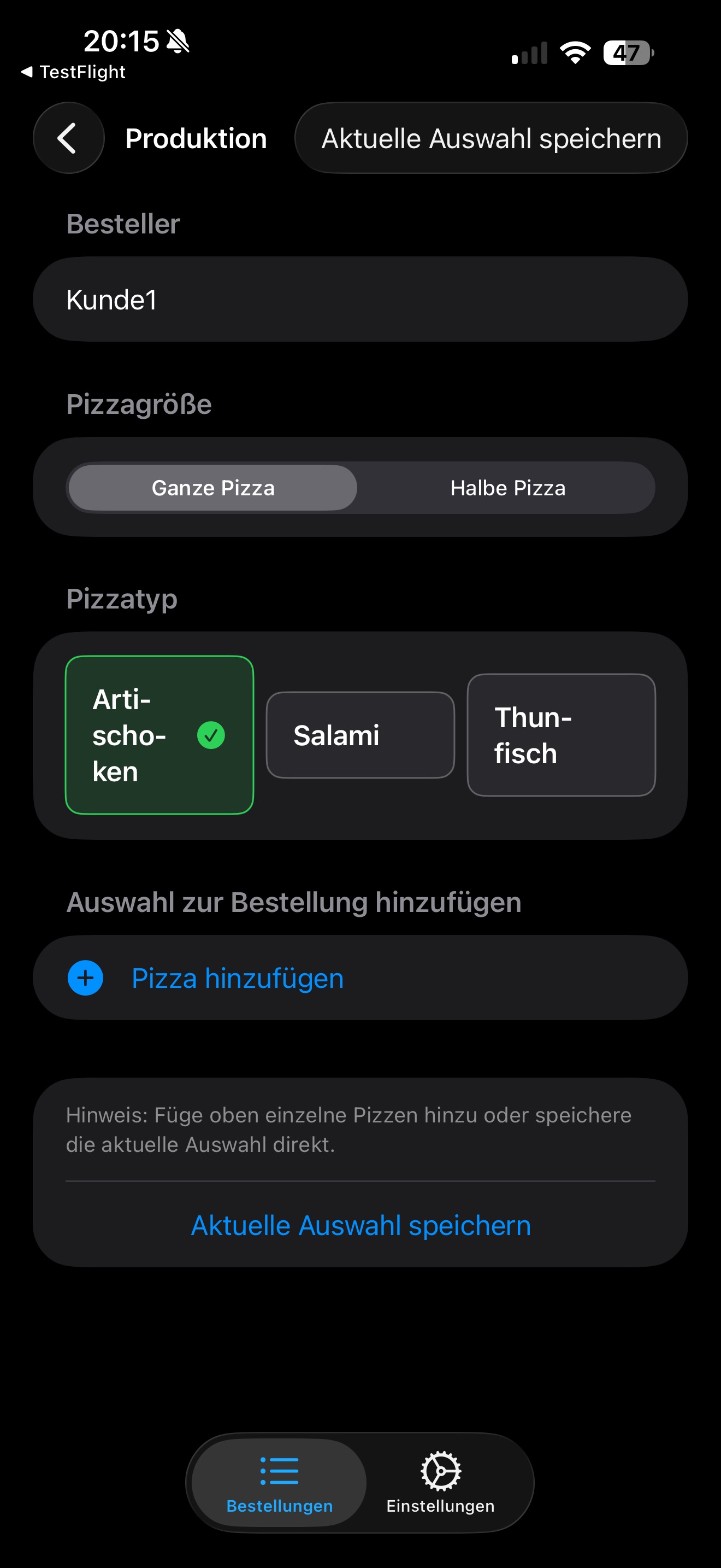Pizza Order Helper Screenshot