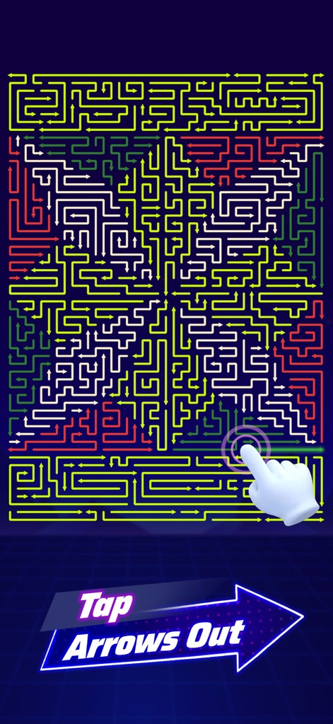 Arrow Game: Color Escape - La interactividad es clave, como se observa en este laberinto denso y cuadrado, donde la interacción táctil permite a los usuarios liberar las flechas y despejar caminos.