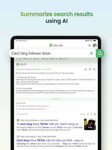 Cốc Cốc: Web Browser & Adblock iPad screenshot