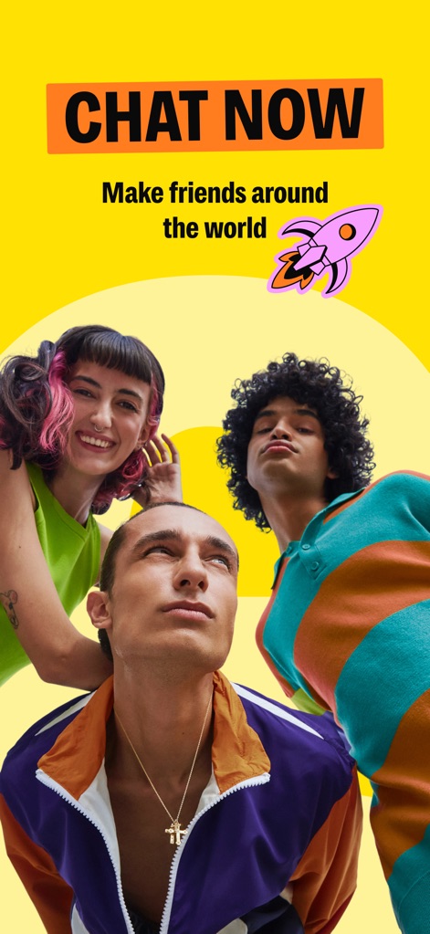 BeFriend - Make new friends - The app promotes global connectivity, encouraging users to "CHAT NOW" and make friends with diverse individuals from various backgrounds.