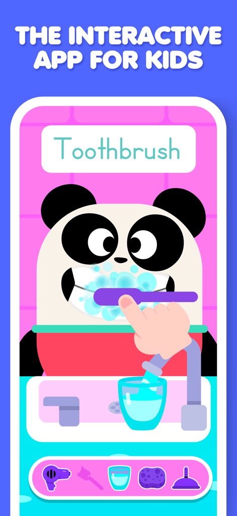 Lingokids - Play and Learn - La aplicación fomenta la higiene diaria a través de un personaje de panda cepillándose los dientes y una interfaz interactiva que simula el proceso.