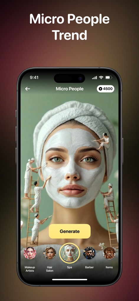 CloneAI - AI Video Generator - Engage with the unique 'Micro People Trend,' transforming scenes with miniature figures providing services like a 'Spa' treatment or showcasing 'Makeup Artists'.