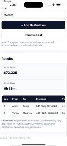 Auric Charter Price Estimate Screenshot 5 of 7