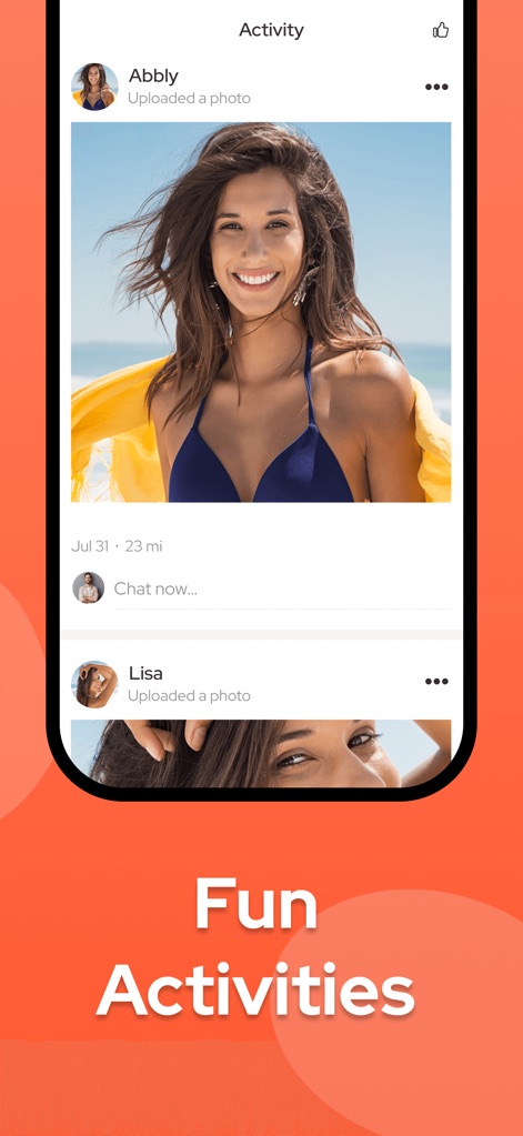 Wild: Adult Casual Dating App - 「Fun Activities」セクションでは、ユーザーが自身の「写真」を共有して近況を伝えたり、「アクティビティ」フィードを通じて他のユーザーの投稿を閲覧したりすることで、コミュニティ内での交流が活発になります。